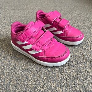 Adidas Toddler girl Kids Cloud foam Sneakers Hot Pink Fuchsia White size 8 EUC